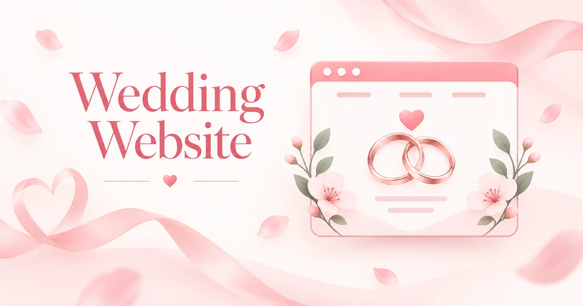 Floral wedding website illustration with interlocking rings